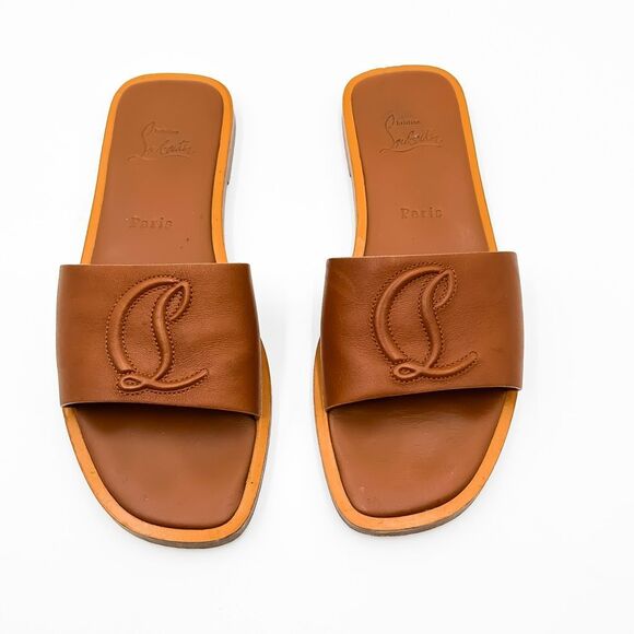 Christian Louboutin Shoes - Christian Louboutin CL Monogram Leather Sandals Slides EU 37.5, 7.5